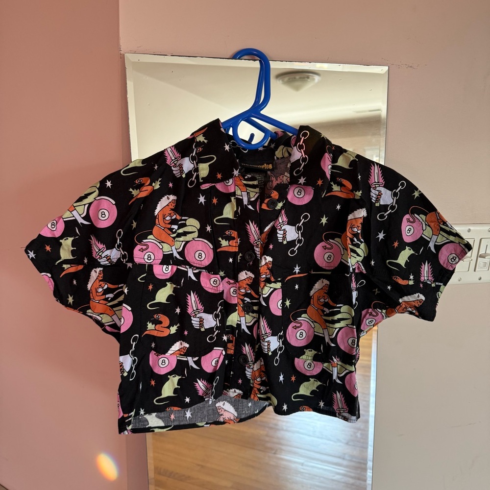 Nooworks Mean Machine Motorcycle Ladies Cropped Western Button Down Top